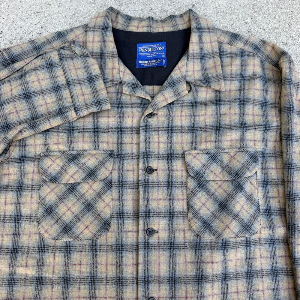 Pendleton Plaid Wool Board Shirt Jac XL Loop Collar Surf